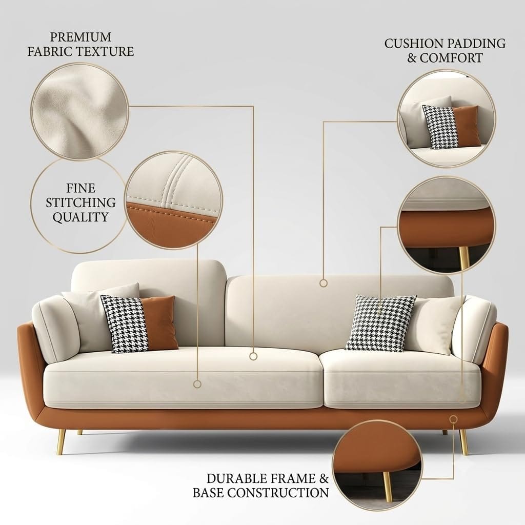Supriva Premium 3-Seater Sofa | Modern Upholstered Sofa with Cushioned Seating & Strong Wooden Frame - Image 3